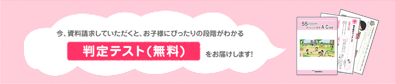 今、資料請求していただくと、お子様にぴったりの段階がわかる判定テストをお届けします！