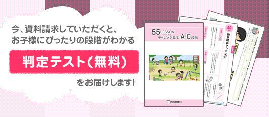 今、資料請求していただくと、お子様にぴったりの段階がわかる判定テストをお届けします！